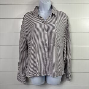 LOLA RIVER Brooke Striped Button Front Warm Tawny Long Sleeve Shirt sz L
